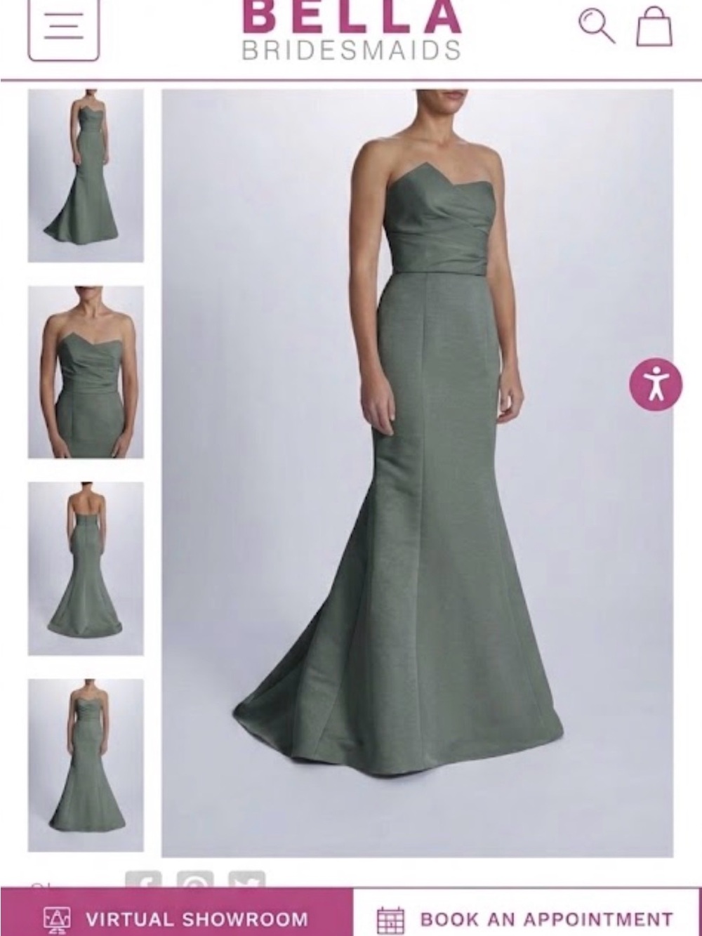 Amsale Size 2 Faille Fabric Moss Color Strapless Gown